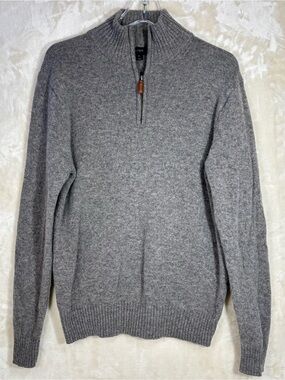 J. Crew Men's 100% Lambs Wool Sweater Heather Gray Quarter Zip Size M